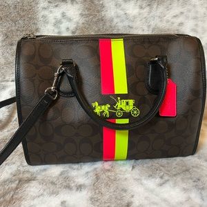 COACH SIGNATURE STRIPE NEON BOSTON BAG